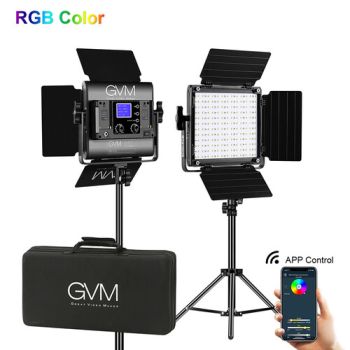 GVM LED Videoleuchten RGB, Studio Video Lights mit APP Steuerung CRI 97+ Dimmbares 3200K-5600K LED Videoleuchte mit Lichtstativ Kit für YouTube Studio,Fotografie,Videolicht (2 Stk.)