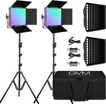 GVM 1200D RGB Videoleuchte LED mit Softbox, 50W LED Video Beleuchtung, 3200K-5600K RGB LED Videoleuchten Set für Fotografie Dauerlicht für Studio YouTube Video, LED Videolicht RGB inklusive Softboxen und Stative.